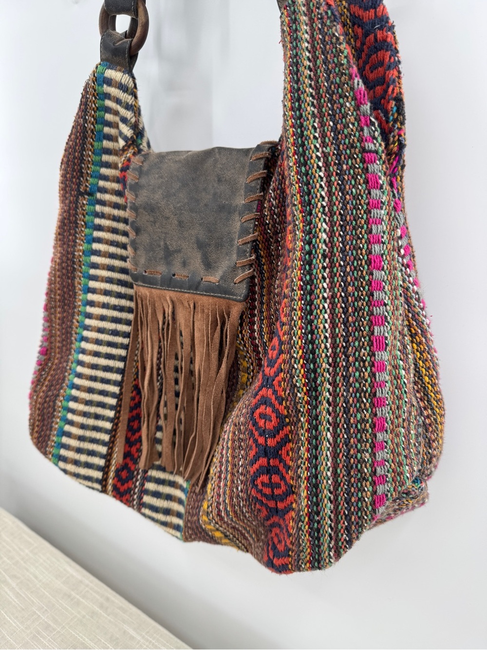 Woven Tapestry Boho Hobo Bag Fringe Multicolor Hippie Shoulder Purse - Picture 3 of 13